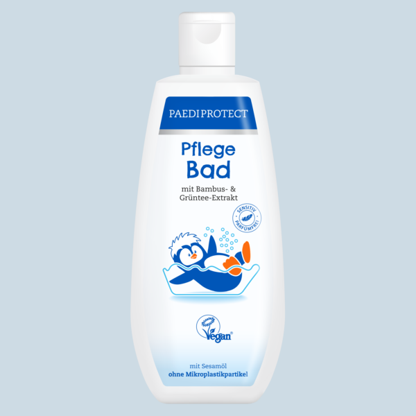 a white bottle with blue label - PAEDIPROTECT Pflegebad