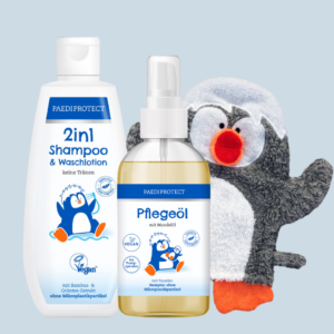 PAEDIPROTECT 2in1 Shampoo & Waschlotion, Pflegeöl und Pauli Waschlappen