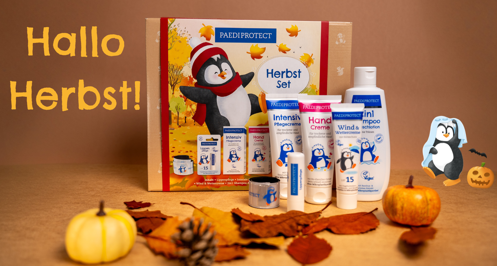 PAEDIPROTECT Herbst Set mit herbstlichem Hintergrund 